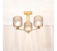 Valuelights Amelie Gold 3 Way Ceiling Light With Smoked Ribbed Glass Shades - Led Bulbs Included