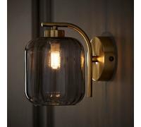 Valuelights Amelie Gold Curved Bar Wall Light With Smoked Ribbed Glass Shade