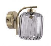 Valuelights Amelie Gold Curved Bar Wall Light With Smoked Ribbed Glass Shade - Led Bulb Included