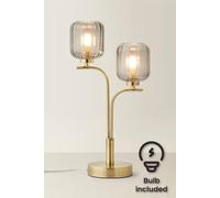 Valuelights Amelie Gold Stem 2 Way Ribbed Glass Lamp Table Light With Led Bulbs Gold