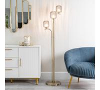 ValueLights Amelie 3 Way Ribbed Glass Gold Stem LED Floor Lamp - Size: 155 x 36 x 38cm - Wilko