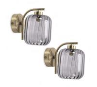 Valuelights Amelie Pair Of - Gold Curved Bar Wall Light With Smoked Ribbed Glass Shade