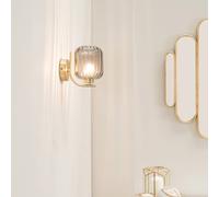 Valuelights Amelie Pair Of Gold Stem Single Ribbed Glass Lamp Wall Light Gold