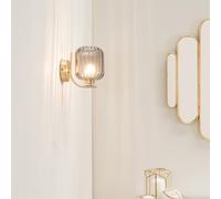 Valuelights Amelie Pair Of - Gold Curved Bar Wall Light With Smoked Ribbed Glass Shade - Led Bulbs Included