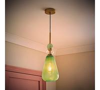 Anastasia Green Glass Stack Gold Detail Ceiling Pendant Light and Bulb ValueLights Green One Size