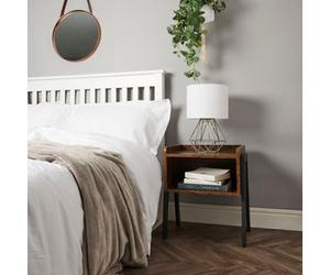 Valuelights Angus Brushed Chrome Metal Basket Cage Bed Side Table Lamp With White Fabric Shade With Led Bulb