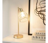 ValueLights | Brushed Gold Metal Table Desk Lamp with Geometric Basket Cage Shade for Living Room Bedroom | Shades, Home Décor & Improvement Essential | Included LED Bulb | 125mm Shade Width