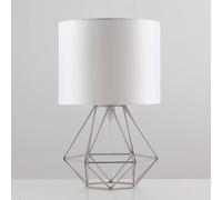 MiniSun | Modern Brushed Chrome Metal Basket Table Lamp with a White Fabric Shade | Table Lamps, Home Décor & Improvement Essential