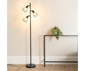 Valuelights Angus Matt Black Metal Geometric Basket Shade Floor Lamp With Led Bulb
