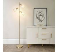 ValueLights 3 Arm Brushed Gold Metal Floor Lamp with Geometric Basket Cage Shade for Living Room Lounge - LED Bulbs Included