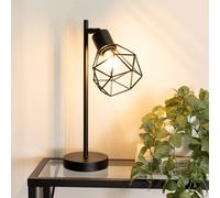 Valuelights Angus Matt Black Metal Geometric Basket Shade Table Lamp With Led Bulb