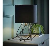 Valuelights Angus Modern Black Metal Basket Cage Bed Side Table Lamp With Black Fabric Shade With Led Golfball Bulb In Warm White