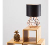 Valuelights Angus Modern Copper Metal Basket Cage Bed Side Table Lamp With Black Fabric Shade With Led Golfball Bulb In Warm White