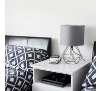 Valuelights Angus Modern Geometric Grey Metal Cage Bedside Table Lamp With Grey Fabric Shade