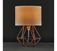 MiniSun Pair of Modern Small Copper Metal Basket Cage Table Lamps with a White Fabric Shade