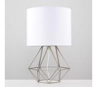 MiniSun | Modern Brushed Chrome Metal Basket Cage Bed Side Table Lamps with White Fabric Shades | Table Lamps, Home Décor & Improvement Essential | Set of 2