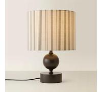 ValueLights Anthony Candlestick Table Lamp with Linen Stripe Drum Lamp Shade in Cream ValueLights Cream