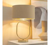 Valuelights Antonia Beige With Gold Inner Drum Shade Brushed Gold Oval Table Lamp With Bulb