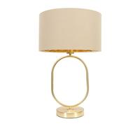 Antonia Fabric with Gold Drum Shade Brushed Gold Oval Table Lamp with LED Bulb ValueLights Beige One Size