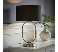 ValueLights Antonia Black Lamp Shade Brushed Chrome Oval Table Lamp