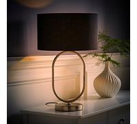 ValueLights Antonia Fabric Drum Lamp Shade Brushed Chrome Oval Table Lamp & Bulb in Black ValueLights Black