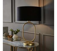 ValueLights Antonia Black Drum Lamp Shade Brushed Gold Oval Table Lamp