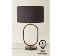 ValueLights Antonia Black & Gold Drum Shade Matte Black Oval Table Lamp & Bulb ValueLights Black
