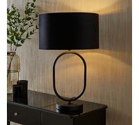 ValueLights Antonia Black Velvet & Gold Shade Black Oval Table Lamp & Bulb
