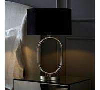 Valuelights Antonia Black Velvet Drum Lamp Shade Brushed Chrome Oval Table Lamp