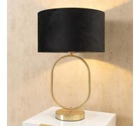 ValueLights Antonia Black Velvet Shade Gold Oval Table Lamp & Bulb