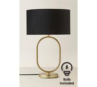 ValueLights Antonia Black Velvet Drum Shade Brushed Gold Oval LED Table Lamp - Size: 42.3 x 25 x 25cm - Wilko
