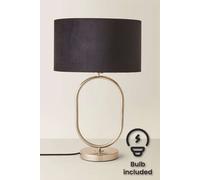 Antonia Black Velvet Drum Shade Brush Chrome Oval Table Lamp and Bulb ValueLights Silver One Size