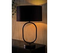Antonia Black Velvet Drum Shade Matte Black Oval Table Lamp with Bulb ValueLights Black One Size