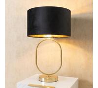 Valuelights Antonia Black Velvet & Gold Drum Shade Brushed Gold Oval Table Lamp And Led Bulb