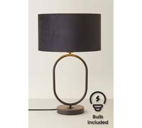 ValueLights Antonia Black Velvet & Gold Shade Black Oval Table Lamp & Bulb