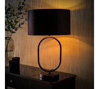 ValueLights Antonia Black Velvet & Gold Shade Black Oval Table Lamp & Bulb