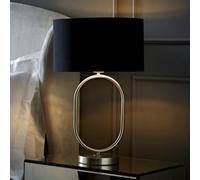 ValueLights Antonia Fabric with Chrome Drum Shade Brushed Chrome Oval Table Lamp in Black ValueLights Black