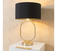 Antonia Fabric with Gold Drum Shade Brushed Gold Oval Table Lamp with LED Bulb ValueLights Black One Size