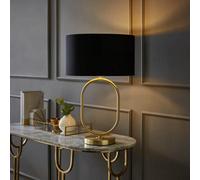 Valuelights Antonia Fabric With Metallic Gold Inner Drum Shade Brushed Gold Oval Table Lamp In Black Black