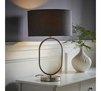 Valuelights Antonia Charcoal Fabric Drum Lamp Shade Brushed Chrome Oval Table Lamp With Bulb