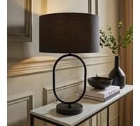 Antonia Fabric Drum Lamp Shade Matte Black Oval Table Lamp ValueLights Charcoal One Size