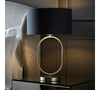 ValueLights Antonia Fabric with Chrome Drum Shade Chrome Oval Table Lamp with Bulb in Charcoal ValueLights Charcoal
