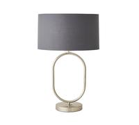 Antonia Fabric with Chrome Drum Shade Chrome Oval Table Lamp with Bulb ValueLights Charcoal One Size