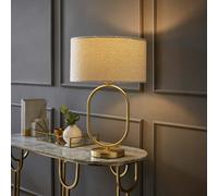 Valuelights Antonia Cream Boucle Drum Shade Brushed Gold Oval Table Lamp