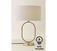 ValueLights Antonia Cream Boucle Drum Shade Brushed Gold Oval Table Lamp with LED Bulb ValueLights Gold