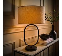 Antonia Cream Boucle Drum Shade Matte Black Oval Table Lamp with Bulb ValueLights Black One Size