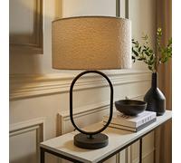 Valuelights Antonia Cream Boucle Drum Shade Matte Black Oval Table Lamp With Led Bulb