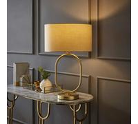 Antonia Fabric Drum Lamp Shade Brushed Gold Oval Table Lamp ValueLights Natural One Size