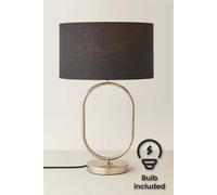 Antonia Fabric Drum Lamp Shade Brushed Chrome Oval Table Lamp and Bulb ValueLights Black One Size