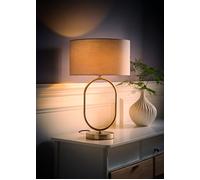 Antonia Fabric Drum Lamp Shade Brushed Chrome Oval Table Lamp and Bulb ValueLights Grey One Size